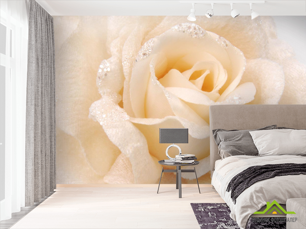 Фотошпалери бежева троянда з тканини з блискітками
