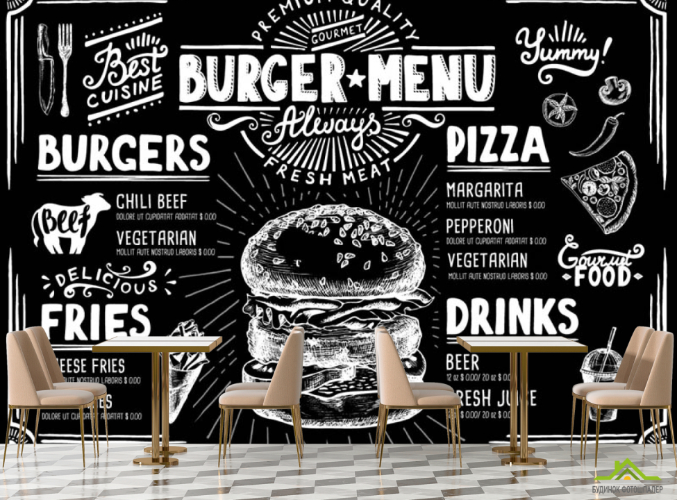 выбрать Фотошпалери для бургерной Фотошпалери для кафе на стіну