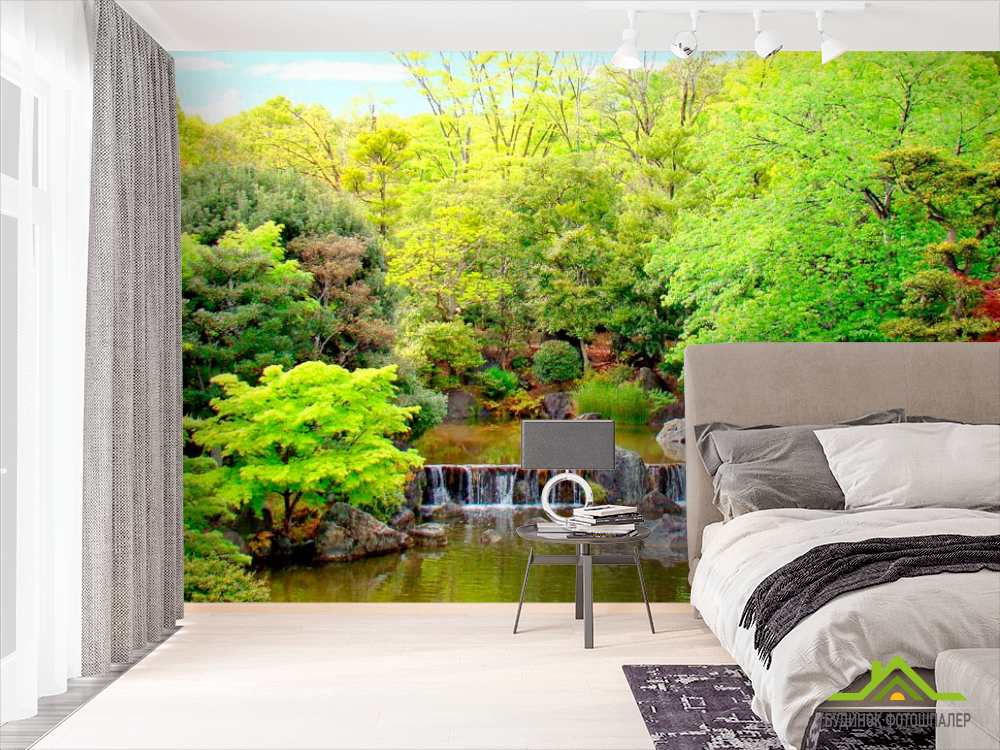 Фотообои Водопад, озеро