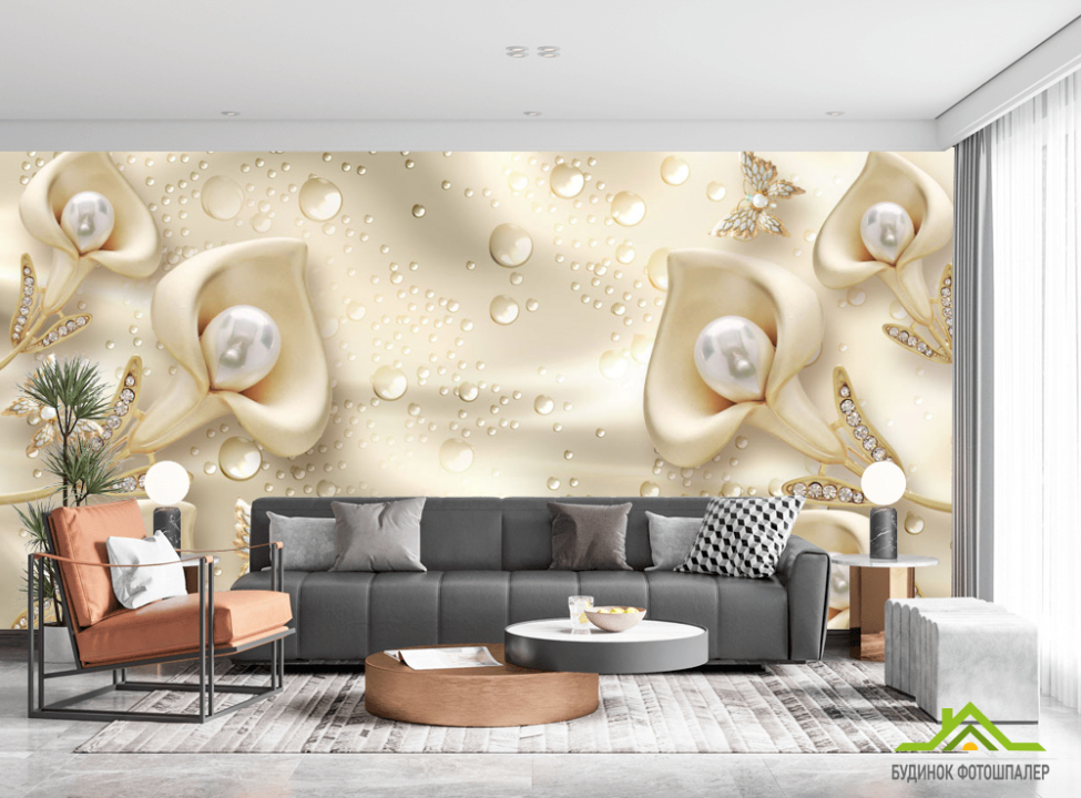 выбрать Фотошпалери Золоті квіти краплі Фотошпалери квіти 3d на стіну