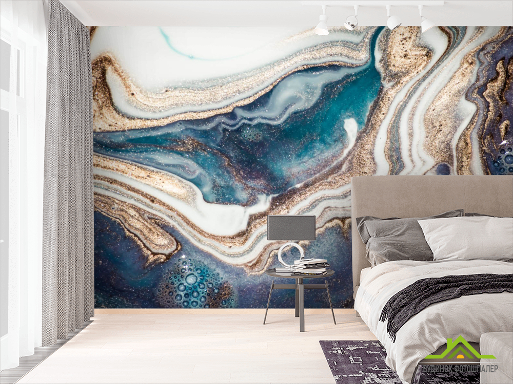 Фотошпалери Бірюзовий флюїд з золотом