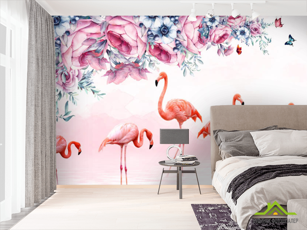 Фотошпалери фламінго квіти