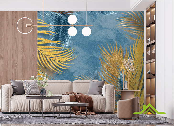 Фотообои золотые тропические листья