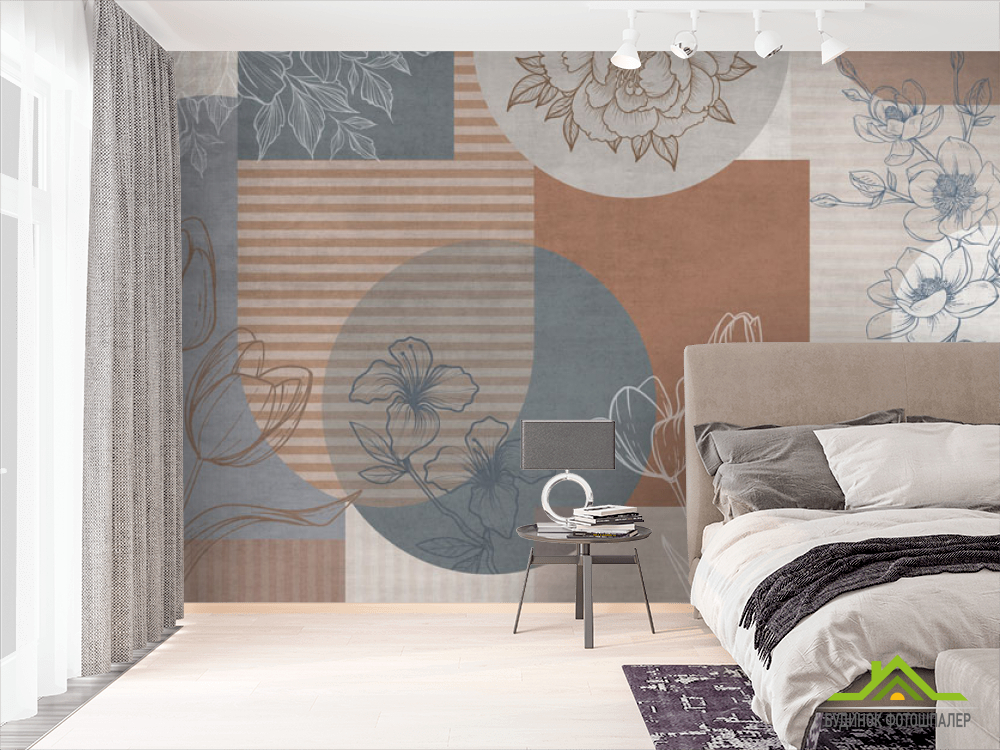 Фотообои Векторные цветы на фоне геомтерии.