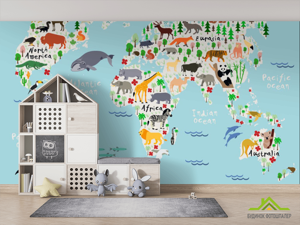 Фотообои Голубая карта с животными