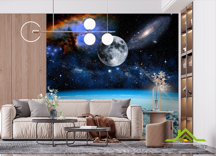 Фотошпалери космос і місяць над олаками