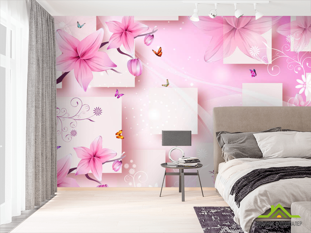 Фотошпалери 3д квадрати з квітами