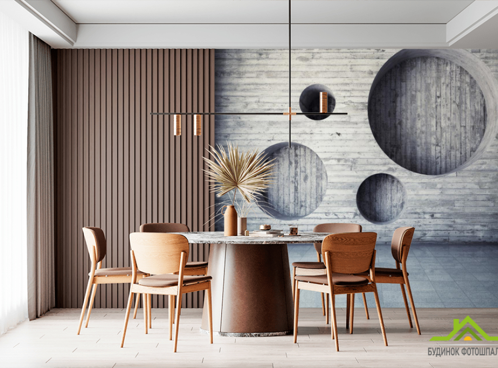 выбрать Фотообои Серая деревянная стена с кругами 3D фотообои расширяющие пространство на стену