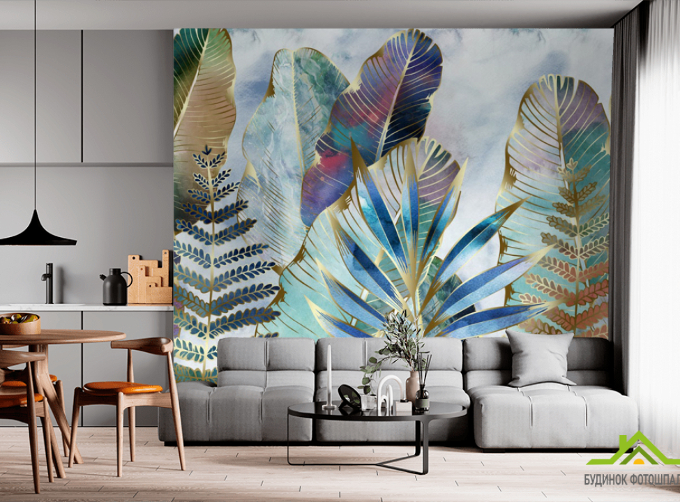 выбрать Фотообои золото тропические листья Фотообои с золочением на стену