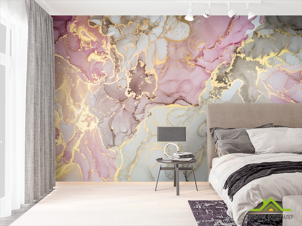 Фотошпалери Рожевий мамур з золотом.