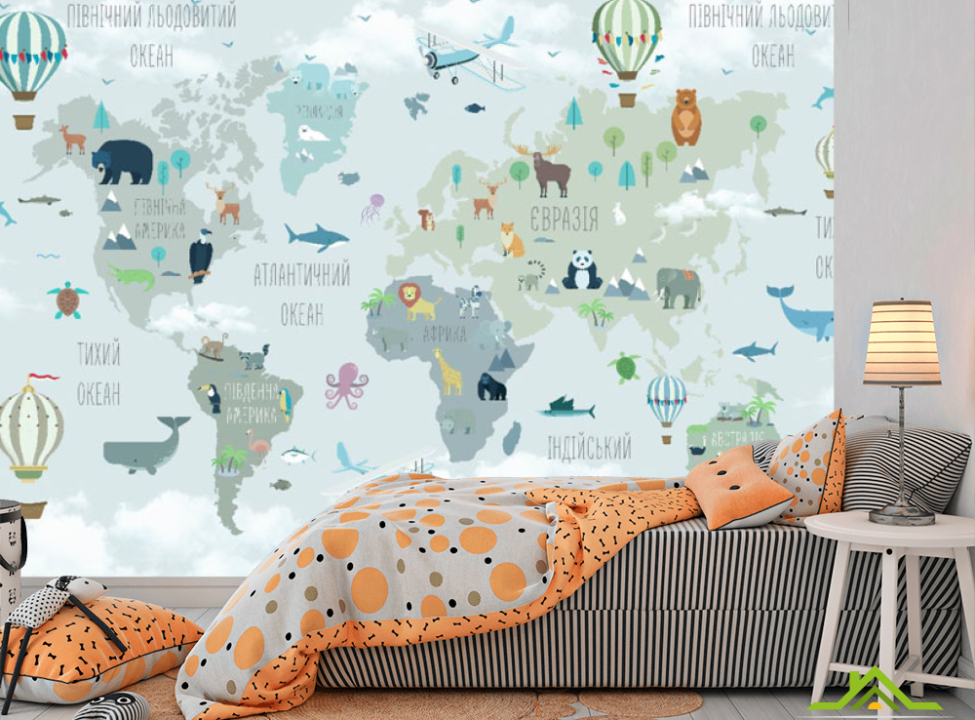 выбрать Фотообои Карта детская в зелено-синем оттенке Фотообои Развивающие карты на стену