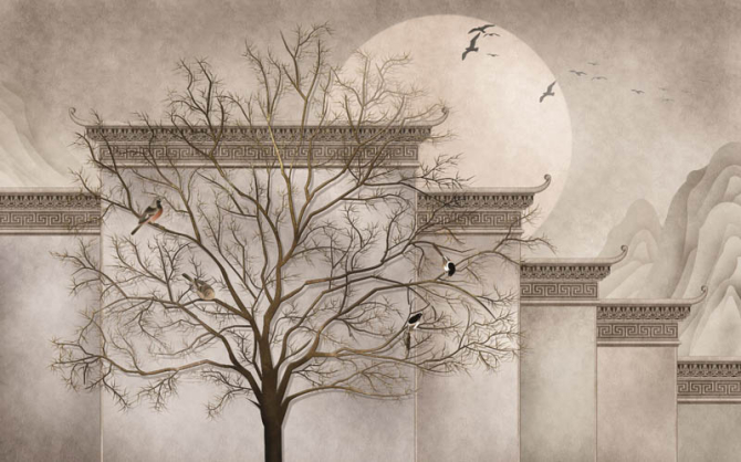 Фотошпалери дерево і птиці