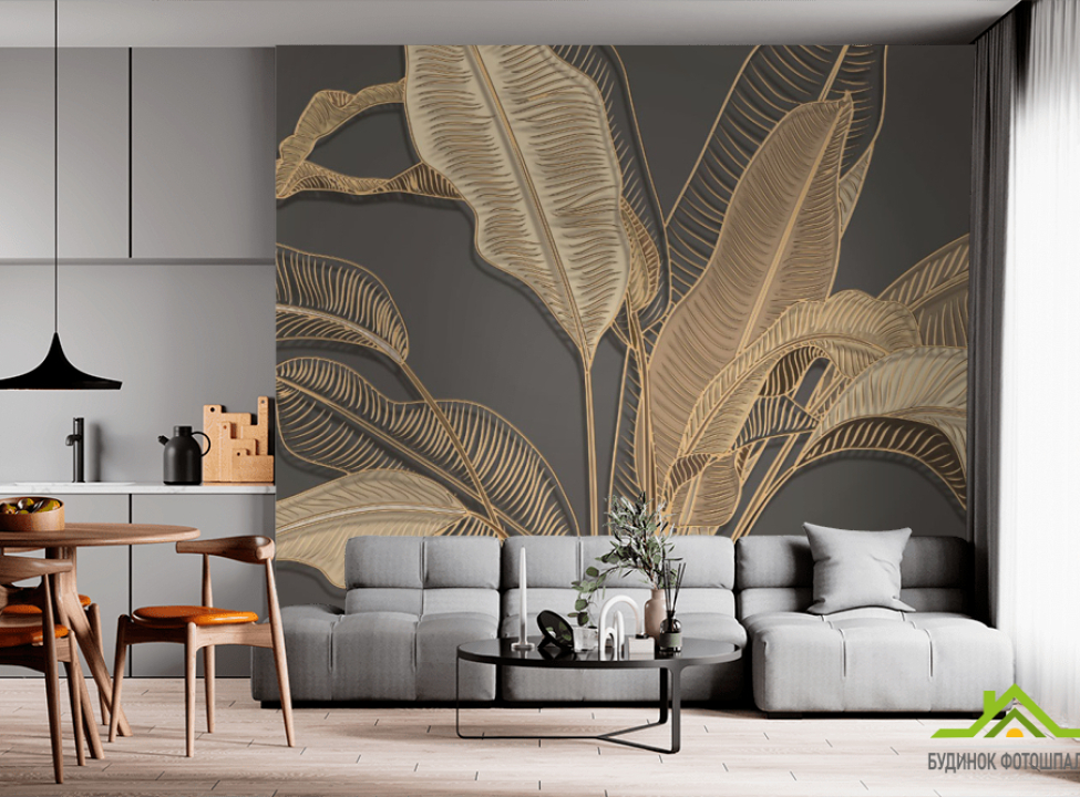 выбрать Фотообои золотые банановые листья Фотообои с золочением на стену