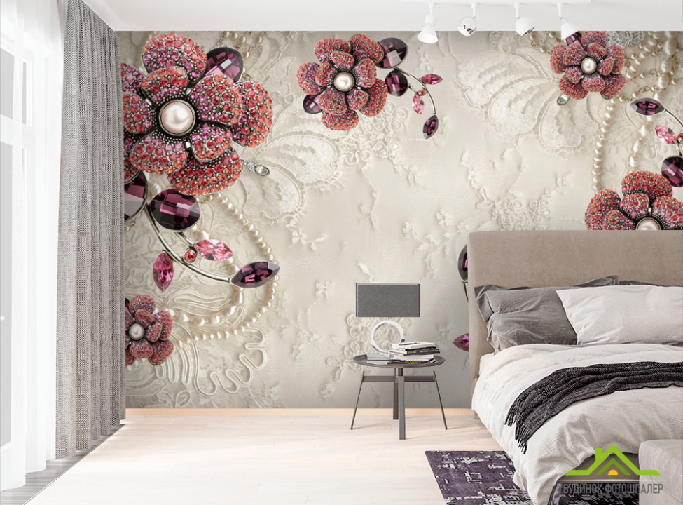 выбрать Фотошпалери Брошки на мереживі Фотошпалери квіти 3d на стіну