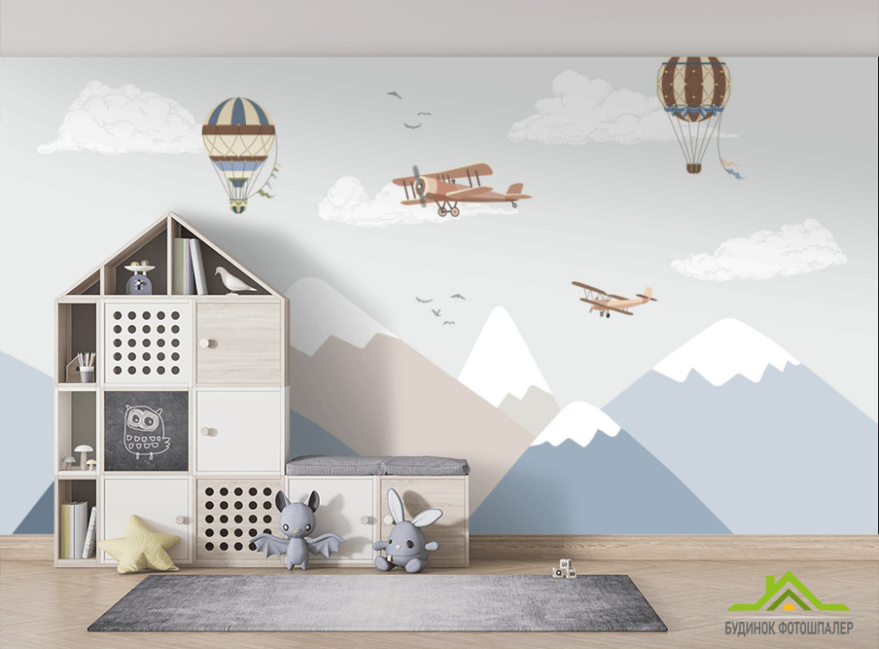 выбрать Фотошпалери Повітряні кулі і блакитні гори Фотошпалери Little kids на стіну