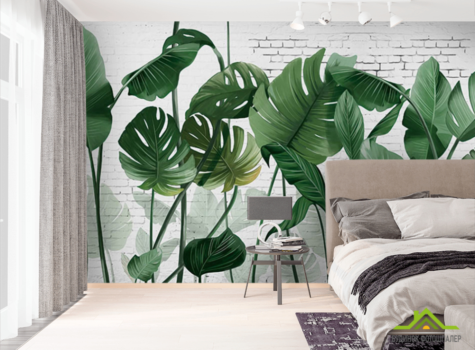 выбрать Фотошпалери стіна і тропічні листя Фотошпалери тропічні листя на стіну