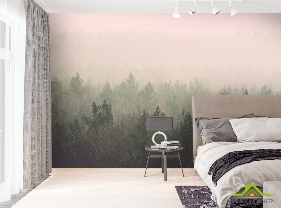 выбрать Фотошпалери ліс і рожевий туман Фотошпалери в скандинавському стилі на стіну
