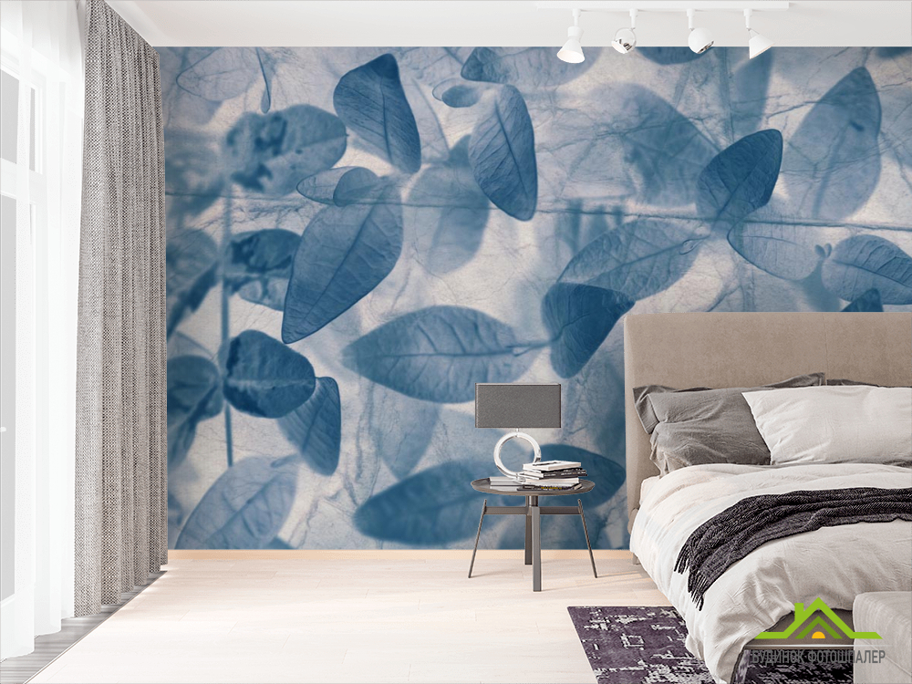 Фотошпалери сіро-блакитні листя
