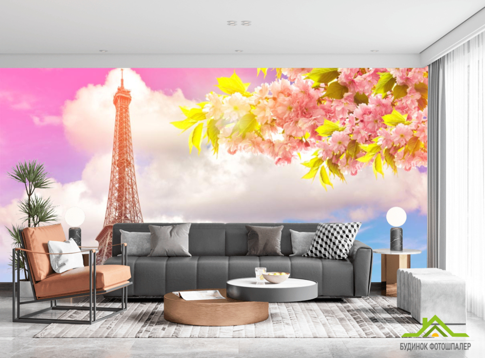 выбрать Фотообои розовое небо в Париже Фотообои Город на стену