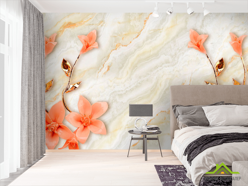 Фотошпалери Помаранчеві квіти з гілками