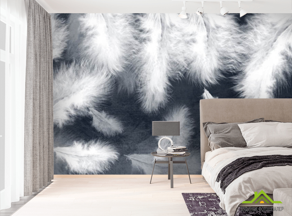 выбрать Фотошпалери біле пір'я на синьому тлі Фотошпалери пір'я на стіну