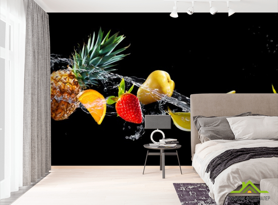 выбрать Фотообои фрукты и вода на черном фоне Фотообои Еда и напитки на стену