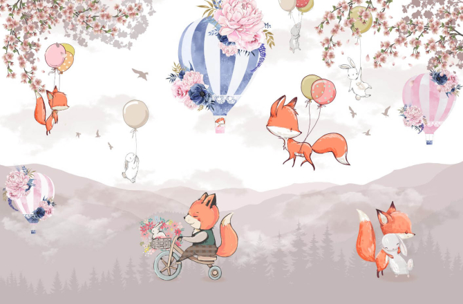 Фотошпалери Лисички на повітряних кулях