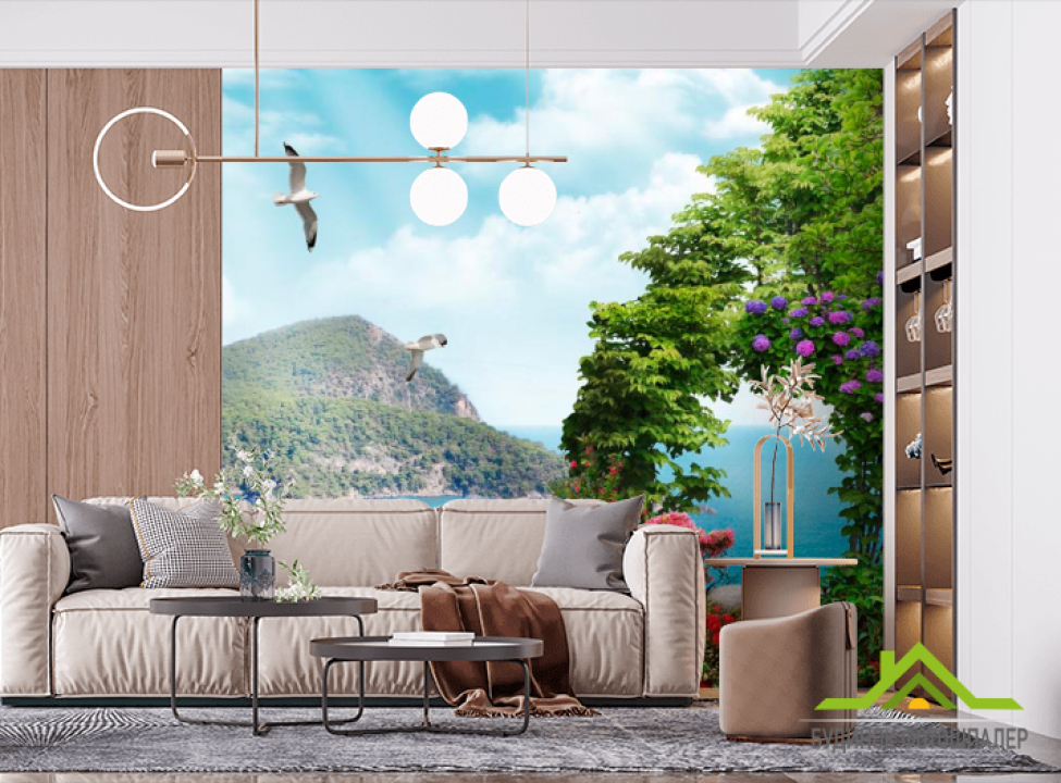 выбрать Фотошпалери Сходинки, квіти, острів Фотошпалери Фрески на стіну