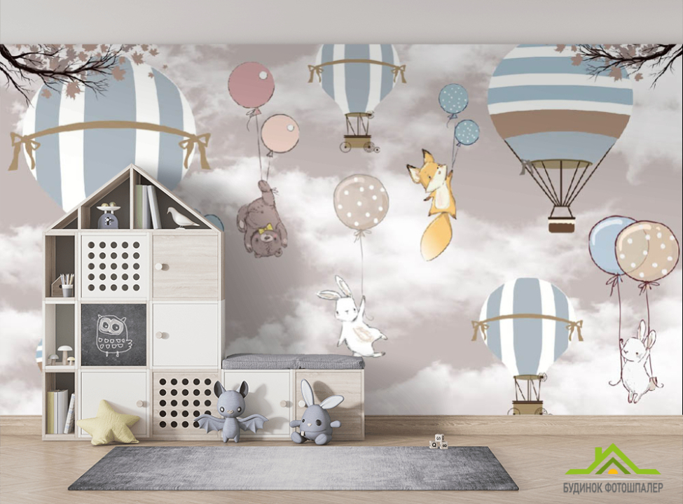 выбрать Фотошпалери звірятка на повітряних кульках Фотошпалери Little kids на стіну