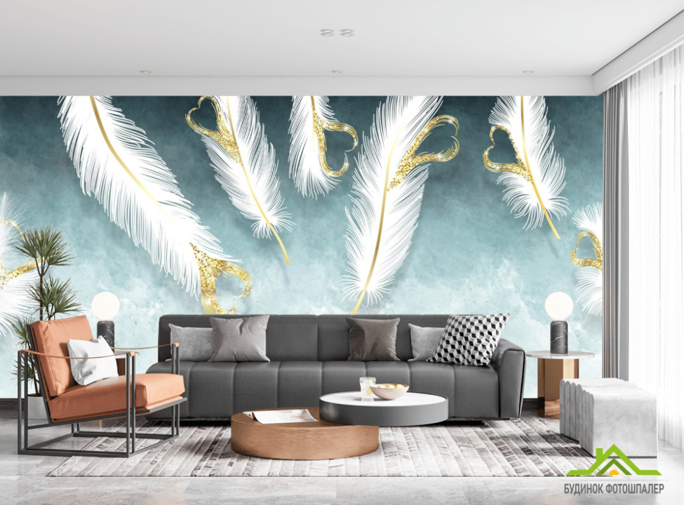 выбрать Фотошпалери біле пір'я і золото Фотошпалери пір'я на стіну
