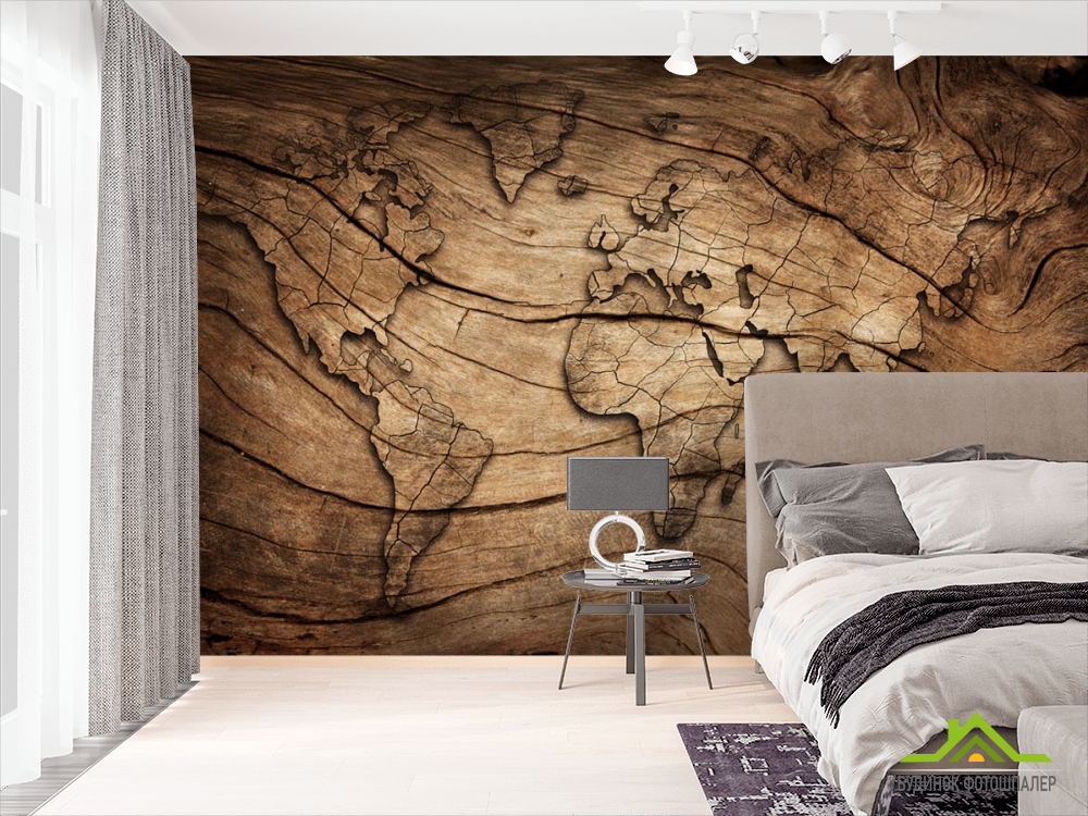 Фотообои Карта из дерева