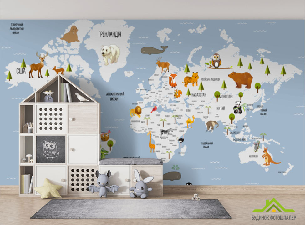 выбрать Фотообои Голубая карта для девочки на украинском Фотообои Развивающие карты на стену