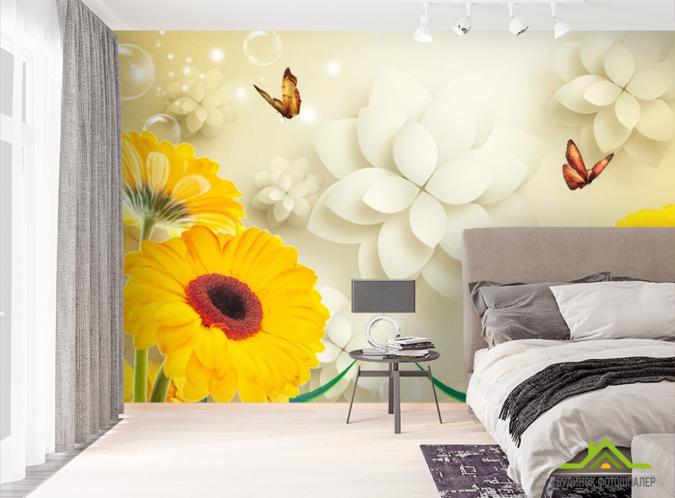 выбрать Фотообои Желтые герберы 3д Фотообои Цветы на стену