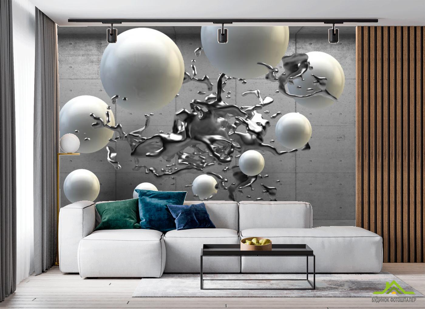 Фотошпалери 3д кулі сірі