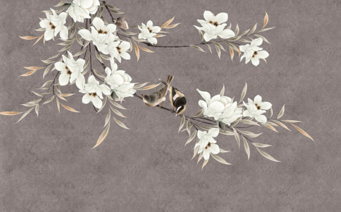 Фотошпалери гілки магнолії з квітами