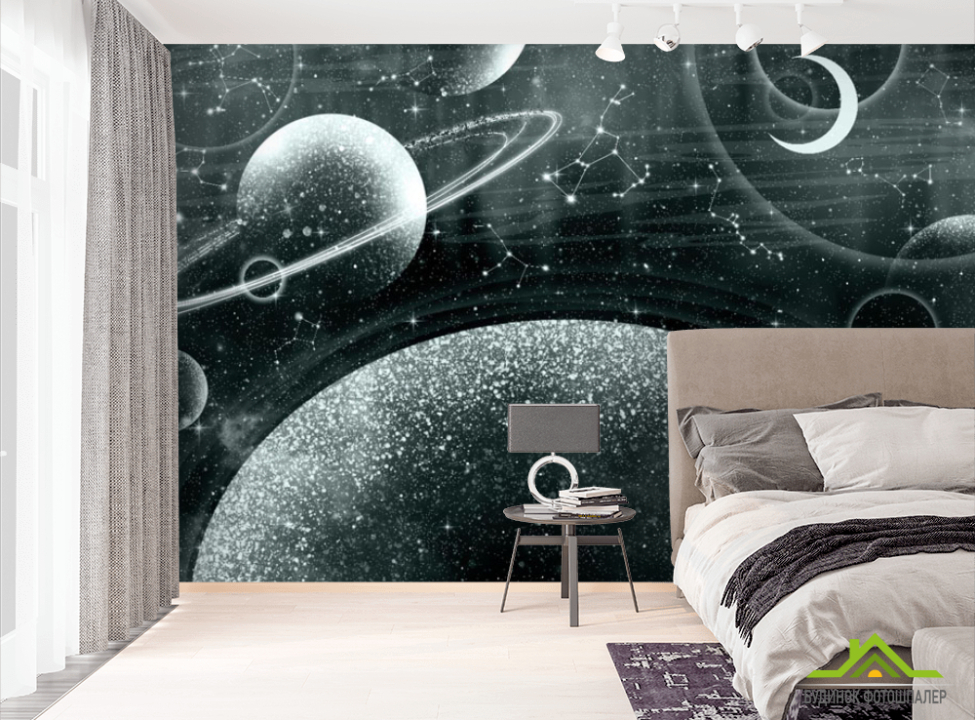 выбрать Фотошпалери дизайнерські планети коричневий відтінок Фотошпалери Космос на стіну