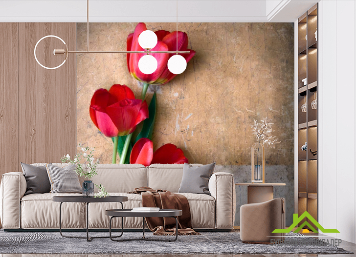 Фотошпалери Три червоних тюльпана