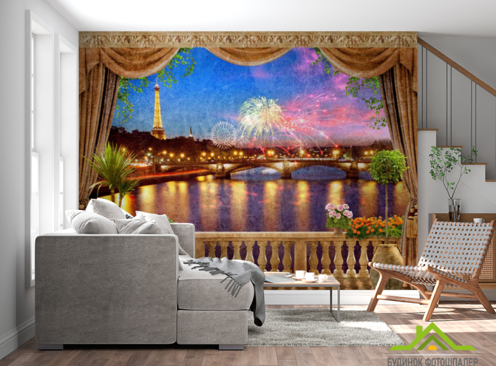 выбрать Фотообои Вид из окна на ночной Париж Фотообои Вид из окна на стену