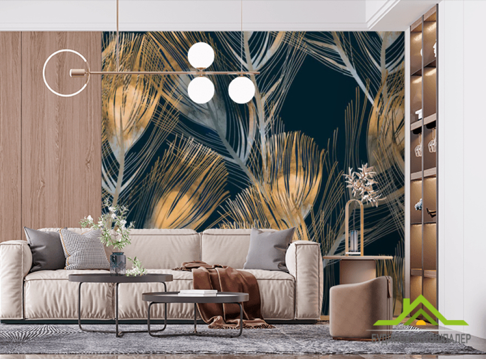 выбрать Фотошпалери золоті пір'я Фотошпалери з позолотою на стіну