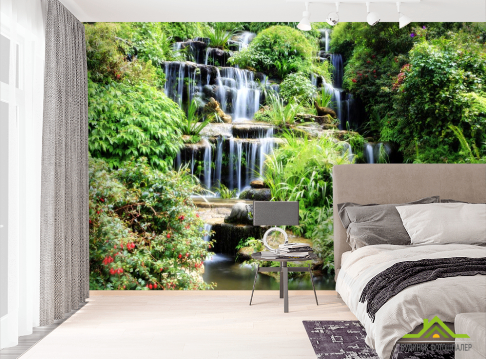 выбрать Фотошпалери водоспад серед зелені  на стіну