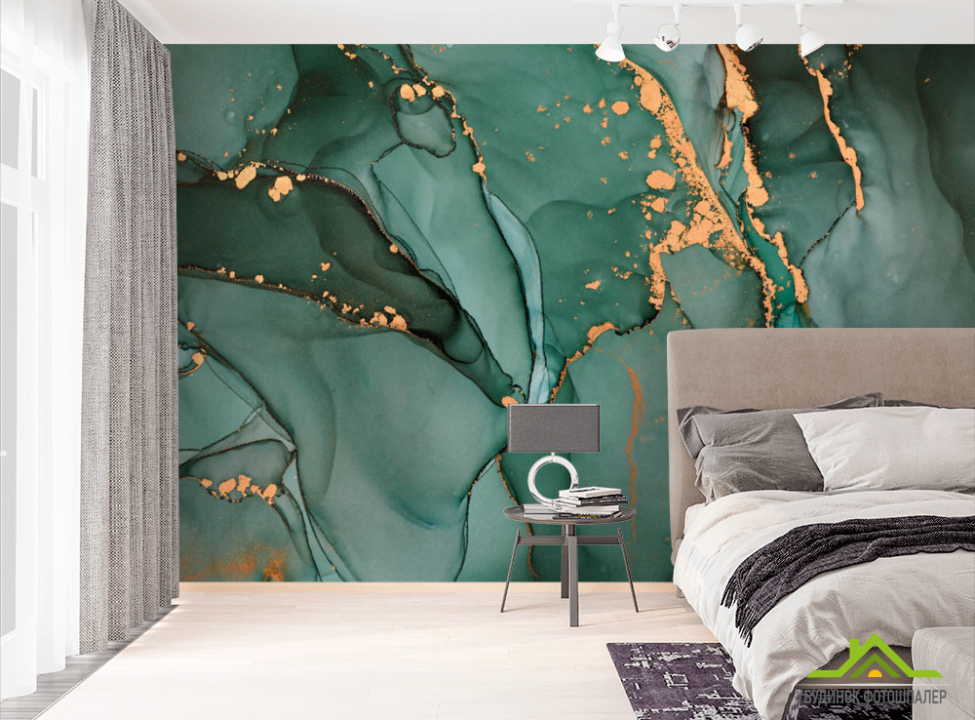 выбрать Фотошпалери Бірюзовий флюїд з золотом Фотошпалери Fluid art на стіну