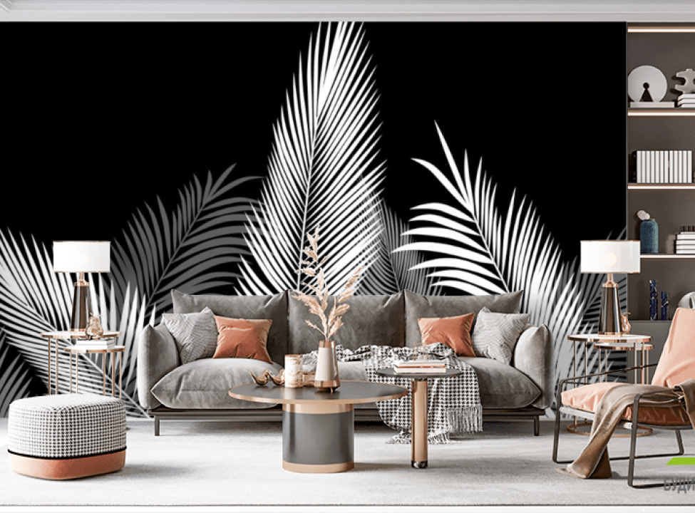 выбрать Фотообои графические  пальмовые листья Фотообои Дизайнерские листья на стену