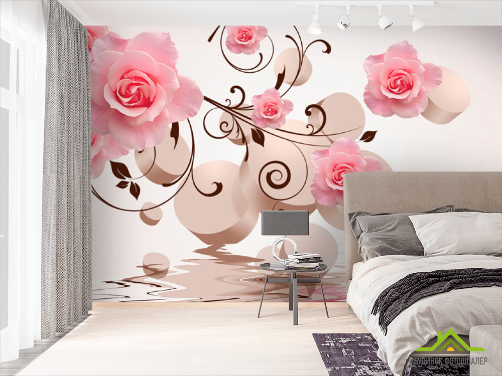 Фотошпалери 3D фігури з трояндами