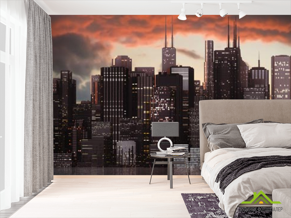 Фотообои закат над мегаполисом