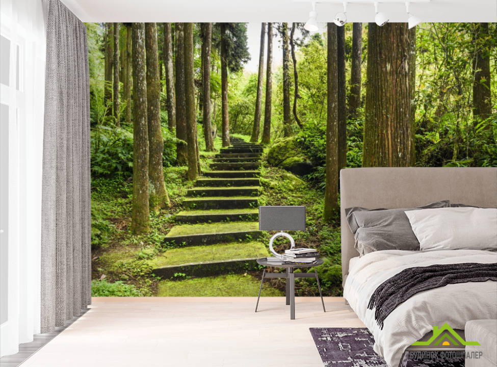 выбрать Фотообои зеленые ступеньки в лесу Фотообои Расширяющие пространство на стену