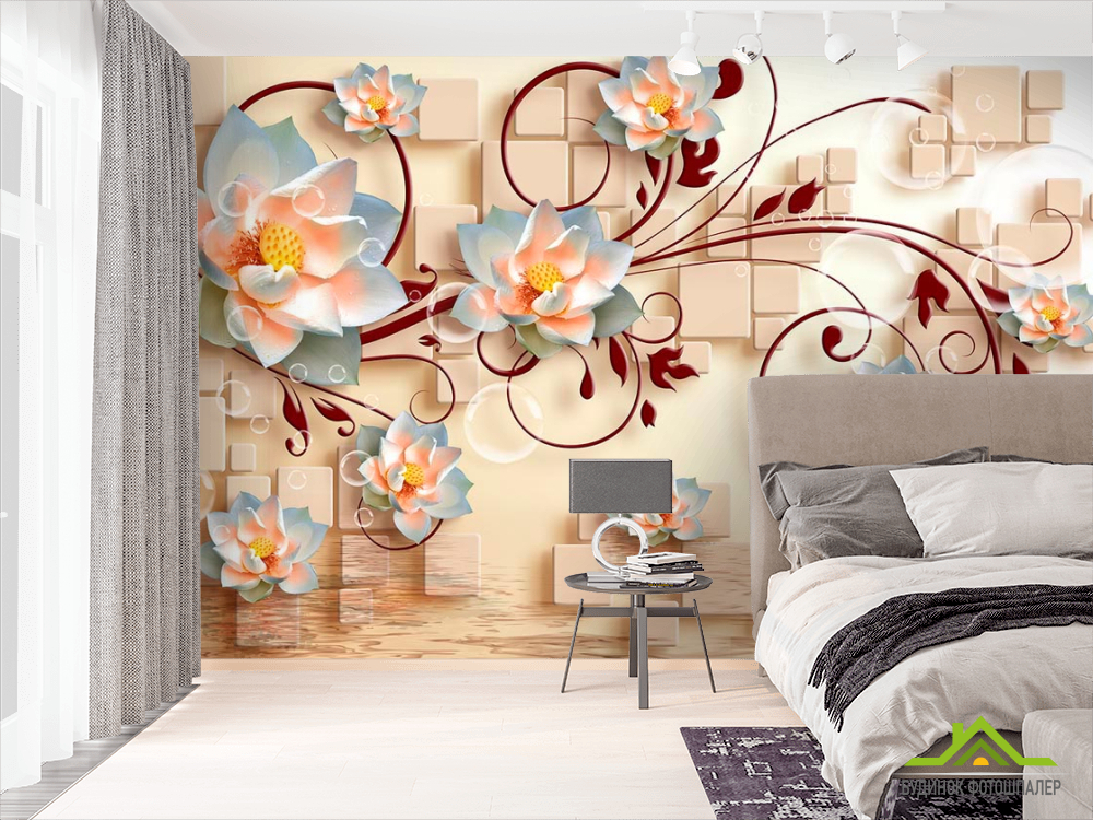 Фотошпалери 3д квіти і фігури