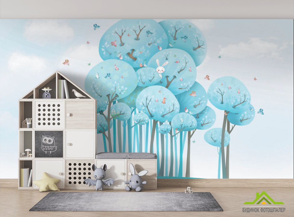 выбрать Фотошпалери Дерева з зайчиками Фотошпалери Little kids на стіну