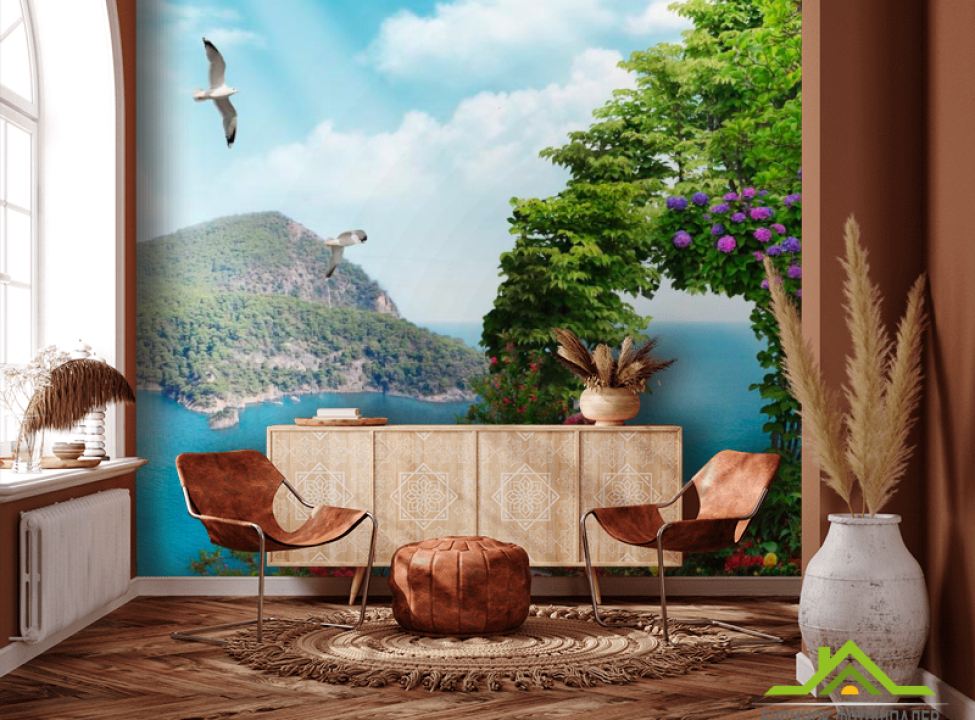 выбрать Фотошпалери Сходинки, квіти, острів Фотошпалери Фрески на стіну