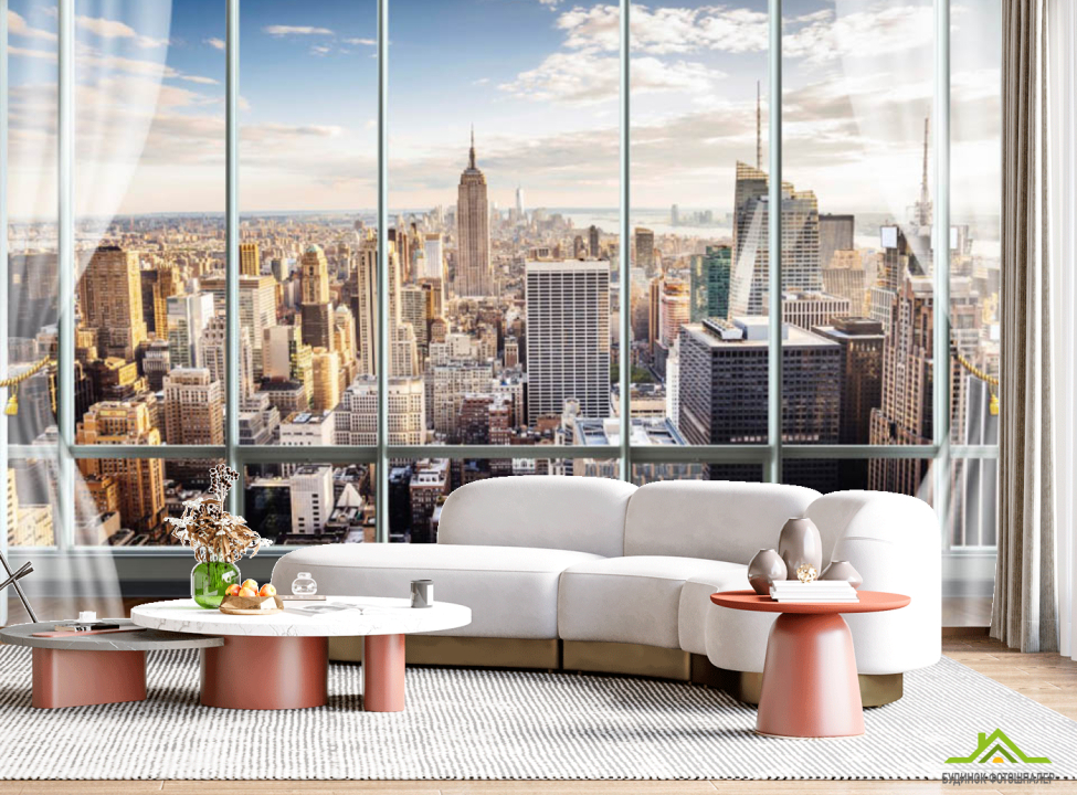 выбрать Фотообои Вид из окна на город Фотообои в гостиную на стену