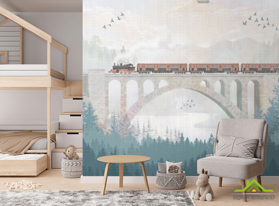 выбрать Фотошпалери поїзд на мосту в дитячу Фотошпалери Little kids на стіну
